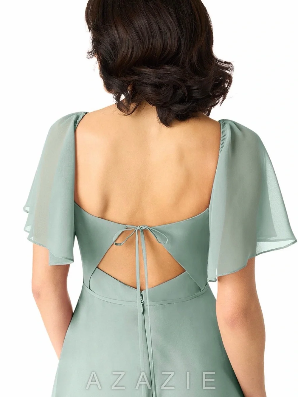 Azazie Chloe Sage Green Bridesmaid Dress with Flutter Sleeves